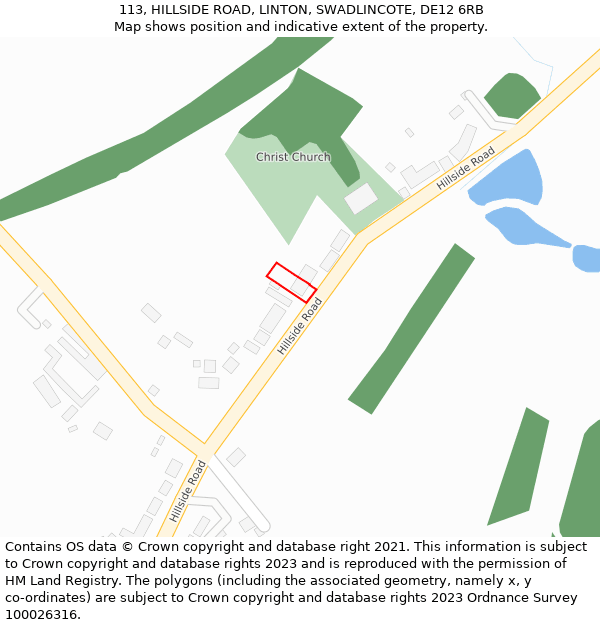 113, HILLSIDE ROAD, LINTON, SWADLINCOTE, DE12 6RB: Location map and indicative extent of plot