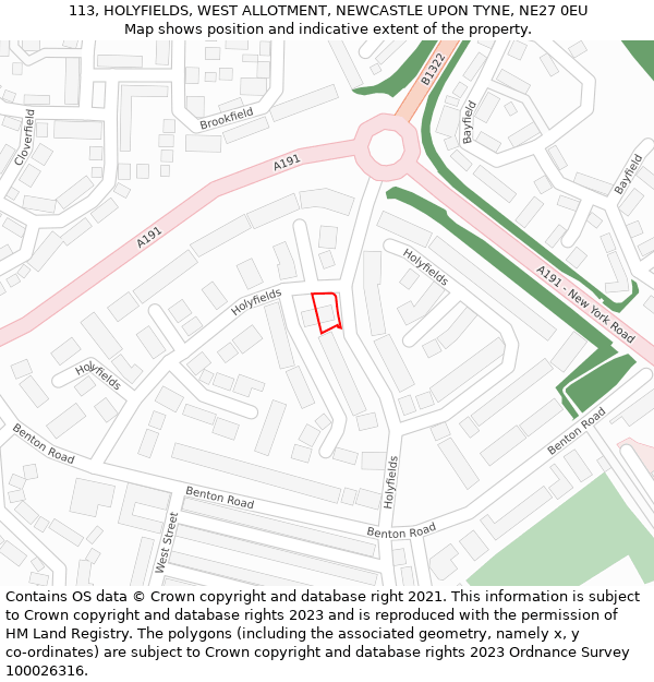 113, HOLYFIELDS, WEST ALLOTMENT, NEWCASTLE UPON TYNE, NE27 0EU: Location map and indicative extent of plot
