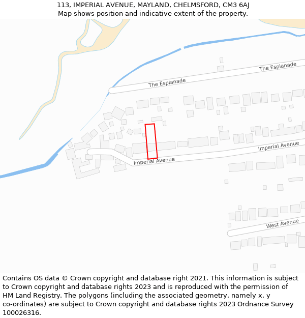 113, IMPERIAL AVENUE, MAYLAND, CHELMSFORD, CM3 6AJ: Location map and indicative extent of plot