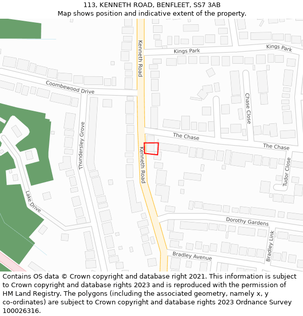 113, KENNETH ROAD, BENFLEET, SS7 3AB: Location map and indicative extent of plot