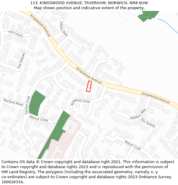 113, KINGSWOOD AVENUE, TAVERHAM, NORWICH, NR8 6UW: Location map and indicative extent of plot