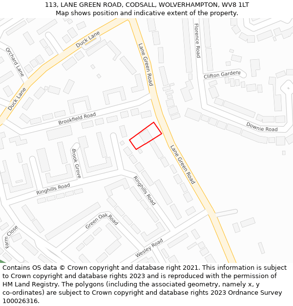 113, LANE GREEN ROAD, CODSALL, WOLVERHAMPTON, WV8 1LT: Location map and indicative extent of plot