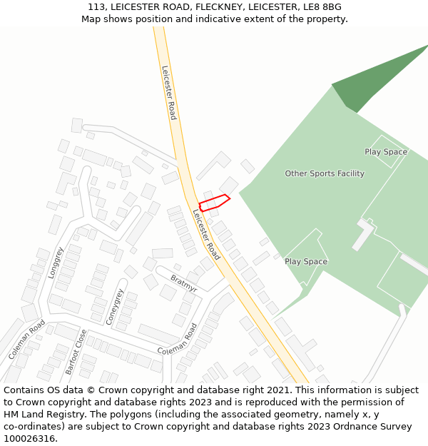 113, LEICESTER ROAD, FLECKNEY, LEICESTER, LE8 8BG: Location map and indicative extent of plot