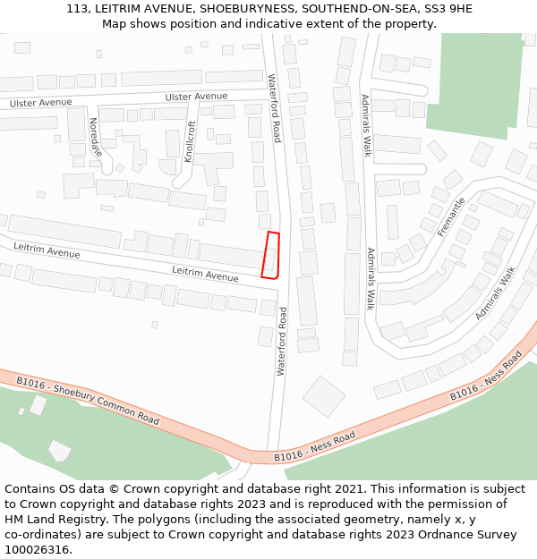 113, LEITRIM AVENUE, SHOEBURYNESS, SOUTHEND-ON-SEA, SS3 9HE: Location map and indicative extent of plot