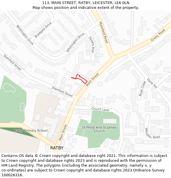 113, MAIN STREET, RATBY, LEICESTER, LE6 0LN: Location map and indicative extent of plot