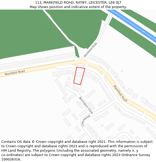 113, MARKFIELD ROAD, RATBY, LEICESTER, LE6 0LT: Location map and indicative extent of plot