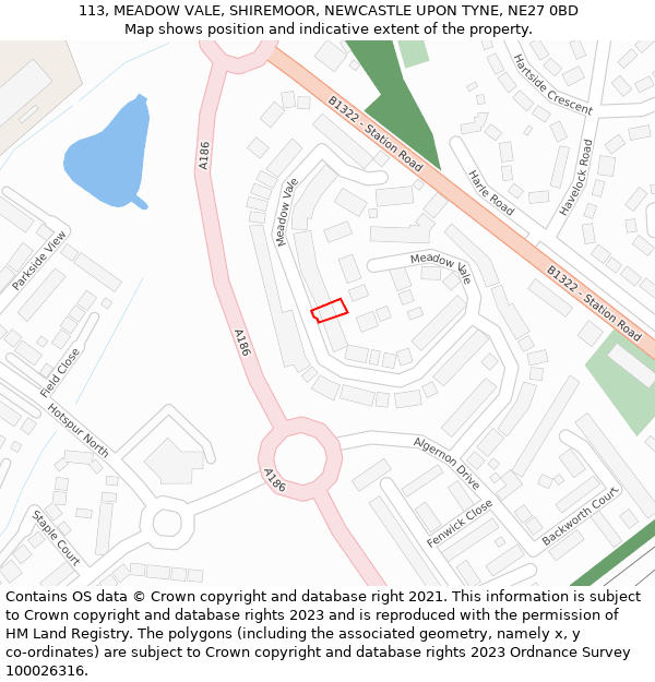 113, MEADOW VALE, SHIREMOOR, NEWCASTLE UPON TYNE, NE27 0BD: Location map and indicative extent of plot