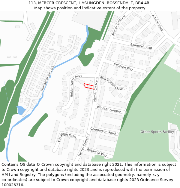 113, MERCER CRESCENT, HASLINGDEN, ROSSENDALE, BB4 4RL: Location map and indicative extent of plot