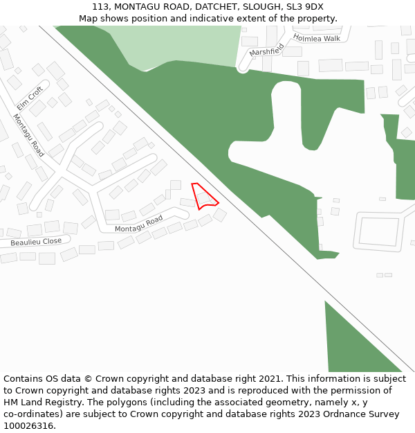 113, MONTAGU ROAD, DATCHET, SLOUGH, SL3 9DX: Location map and indicative extent of plot