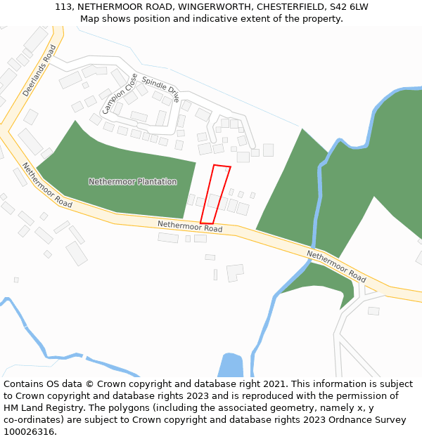 113, NETHERMOOR ROAD, WINGERWORTH, CHESTERFIELD, S42 6LW: Location map and indicative extent of plot