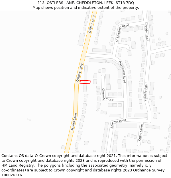 113, OSTLERS LANE, CHEDDLETON, LEEK, ST13 7DQ: Location map and indicative extent of plot