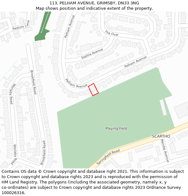 113, PELHAM AVENUE, GRIMSBY, DN33 3NG: Location map and indicative extent of plot