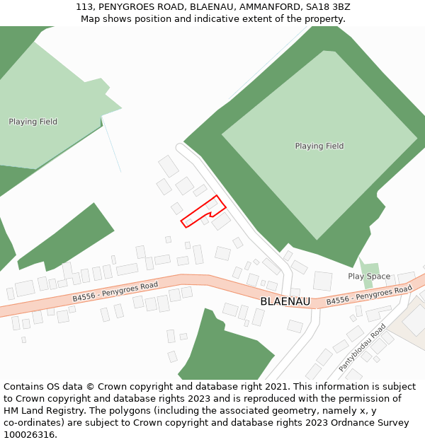 113, PENYGROES ROAD, BLAENAU, AMMANFORD, SA18 3BZ: Location map and indicative extent of plot