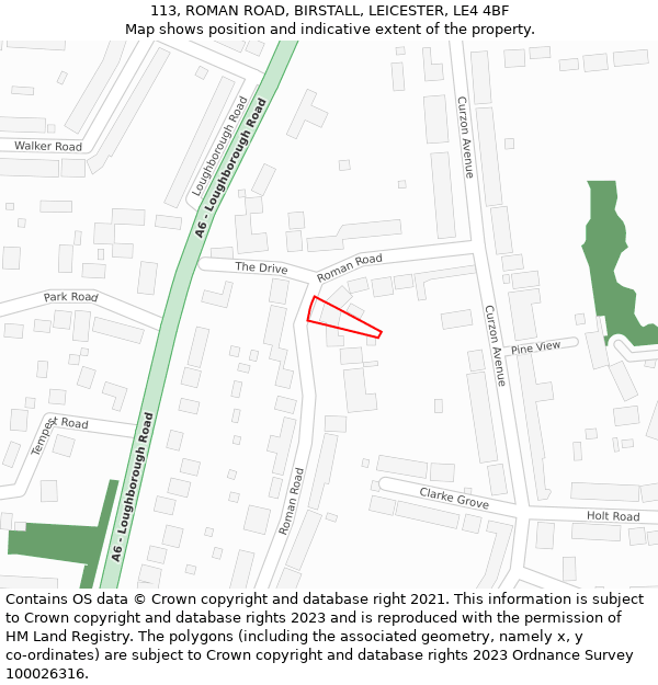 113, ROMAN ROAD, BIRSTALL, LEICESTER, LE4 4BF: Location map and indicative extent of plot
