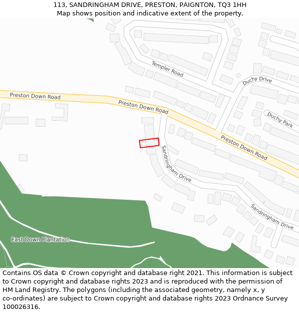 113, SANDRINGHAM DRIVE, PRESTON, PAIGNTON, TQ3 1HH: Location map and indicative extent of plot