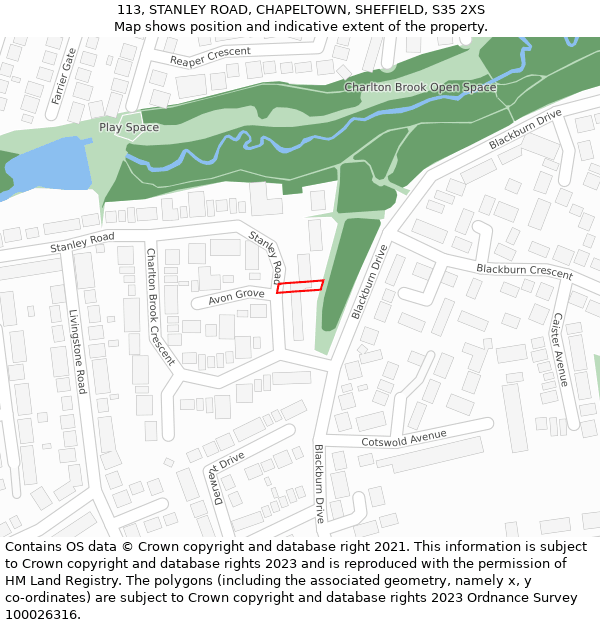 113, STANLEY ROAD, CHAPELTOWN, SHEFFIELD, S35 2XS: Location map and indicative extent of plot