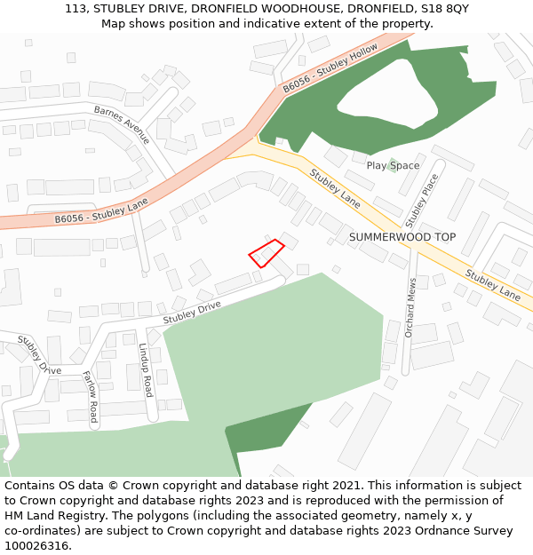 113, STUBLEY DRIVE, DRONFIELD WOODHOUSE, DRONFIELD, S18 8QY: Location map and indicative extent of plot