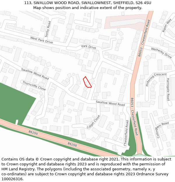 113, SWALLOW WOOD ROAD, SWALLOWNEST, SHEFFIELD, S26 4SU: Location map and indicative extent of plot