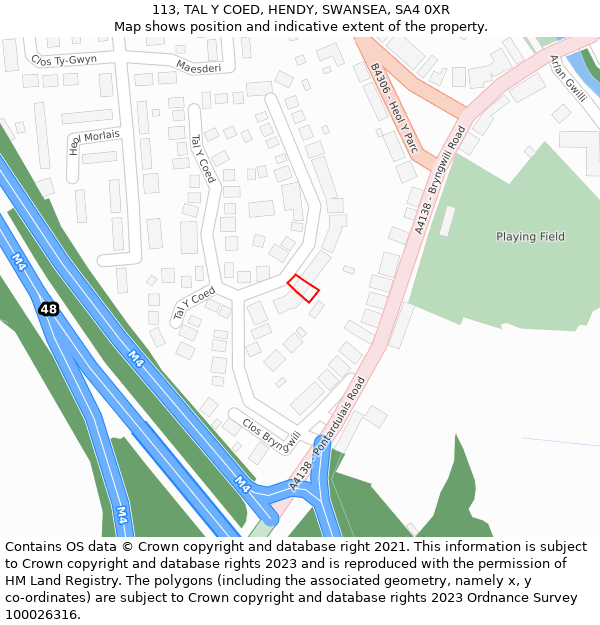 113, TAL Y COED, HENDY, SWANSEA, SA4 0XR: Location map and indicative extent of plot