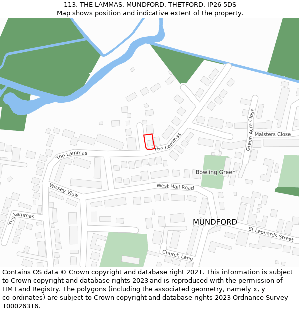 113, THE LAMMAS, MUNDFORD, THETFORD, IP26 5DS: Location map and indicative extent of plot