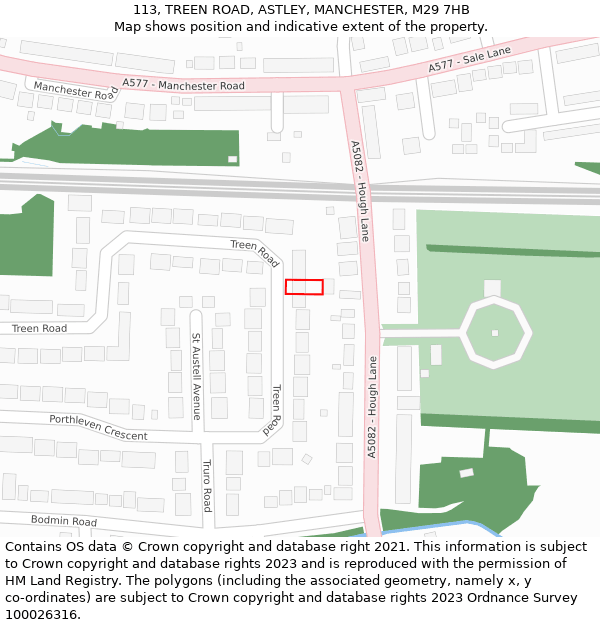 113, TREEN ROAD, ASTLEY, MANCHESTER, M29 7HB: Location map and indicative extent of plot