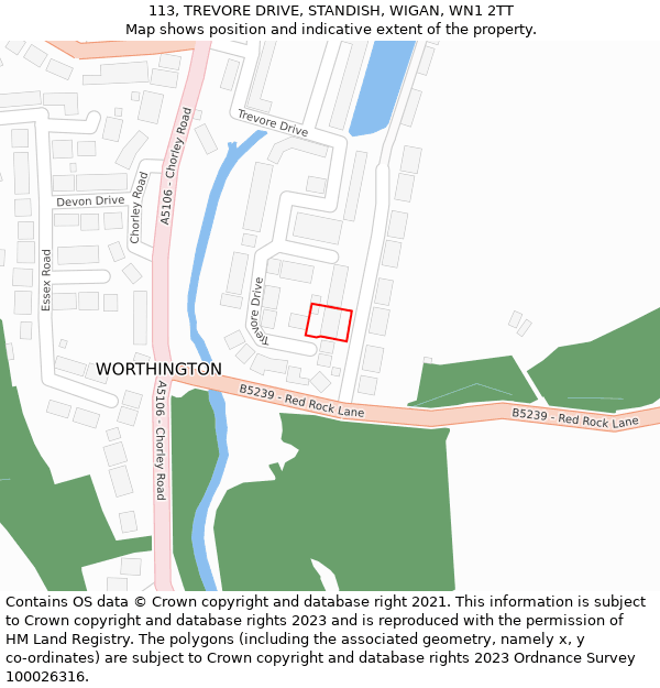 113, TREVORE DRIVE, STANDISH, WIGAN, WN1 2TT: Location map and indicative extent of plot