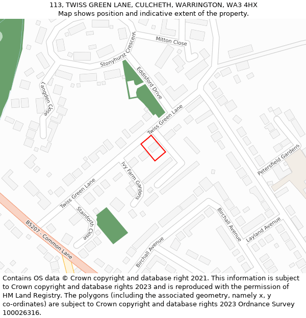 113, TWISS GREEN LANE, CULCHETH, WARRINGTON, WA3 4HX: Location map and indicative extent of plot