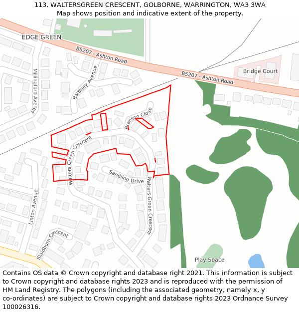 113, WALTERSGREEN CRESCENT, GOLBORNE, WARRINGTON, WA3 3WA: Location map and indicative extent of plot