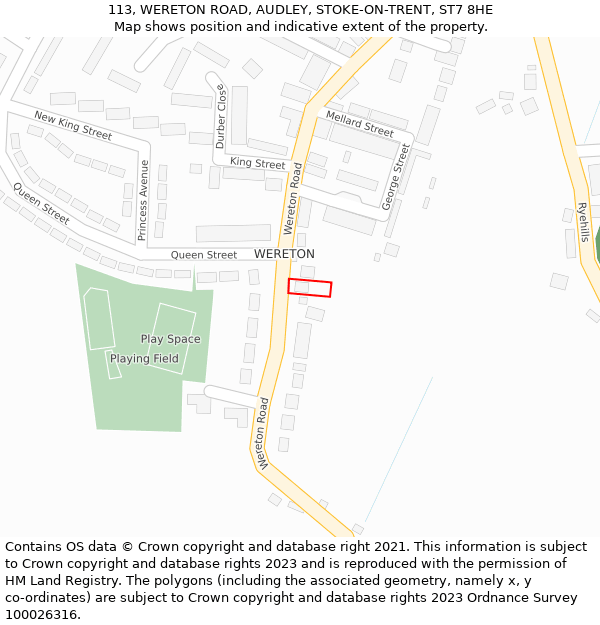 113, WERETON ROAD, AUDLEY, STOKE-ON-TRENT, ST7 8HE: Location map and indicative extent of plot
