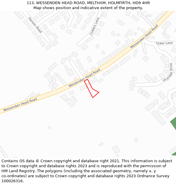 113, WESSENDEN HEAD ROAD, MELTHAM, HOLMFIRTH, HD9 4HR: Location map and indicative extent of plot