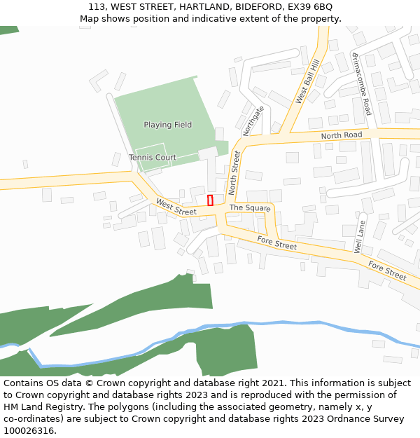 113, WEST STREET, HARTLAND, BIDEFORD, EX39 6BQ: Location map and indicative extent of plot