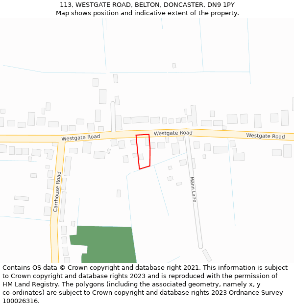 113, WESTGATE ROAD, BELTON, DONCASTER, DN9 1PY: Location map and indicative extent of plot