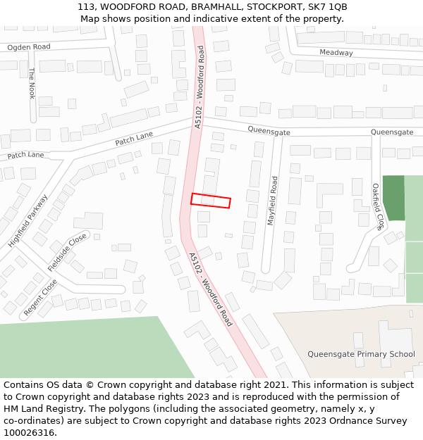 113, WOODFORD ROAD, BRAMHALL, STOCKPORT, SK7 1QB: Location map and indicative extent of plot