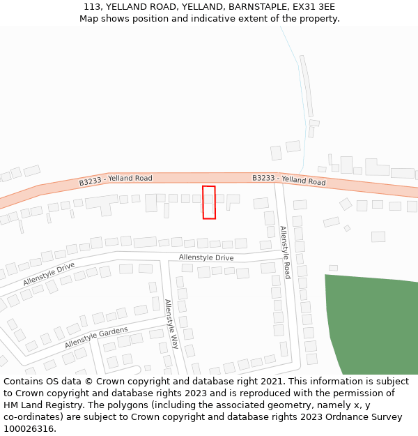 113, YELLAND ROAD, YELLAND, BARNSTAPLE, EX31 3EE: Location map and indicative extent of plot