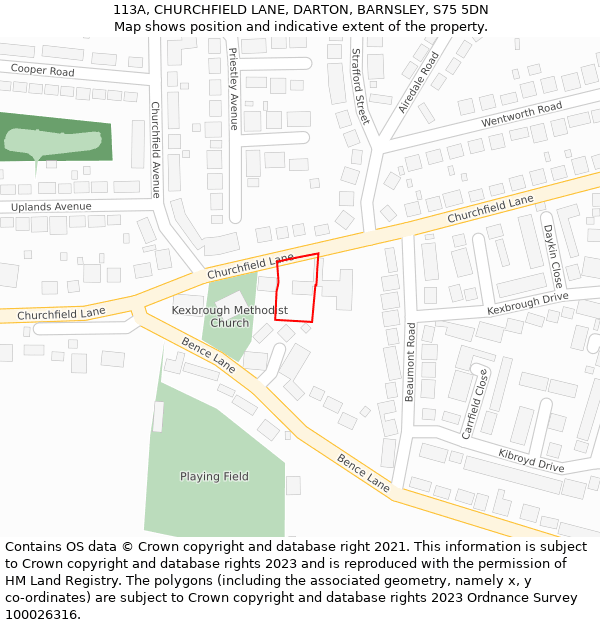113A, CHURCHFIELD LANE, DARTON, BARNSLEY, S75 5DN: Location map and indicative extent of plot