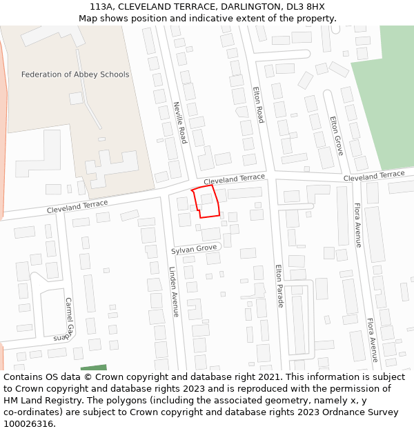 113A, CLEVELAND TERRACE, DARLINGTON, DL3 8HX: Location map and indicative extent of plot
