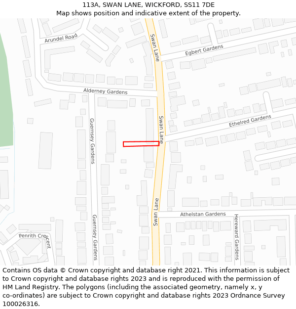 113A, SWAN LANE, WICKFORD, SS11 7DE: Location map and indicative extent of plot