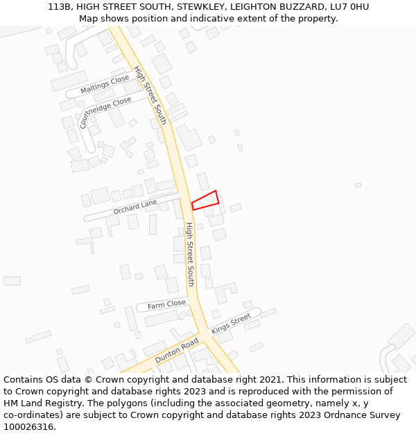 113B, HIGH STREET SOUTH, STEWKLEY, LEIGHTON BUZZARD, LU7 0HU: Location map and indicative extent of plot