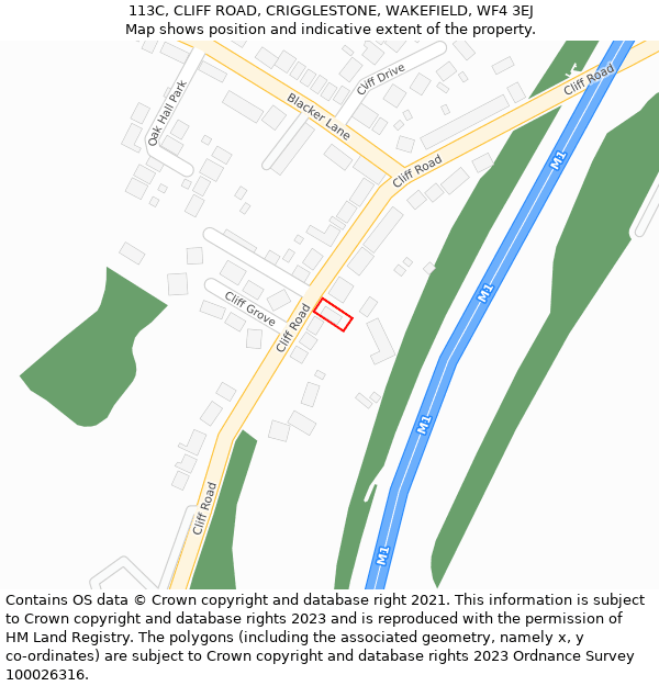 113C, CLIFF ROAD, CRIGGLESTONE, WAKEFIELD, WF4 3EJ: Location map and indicative extent of plot