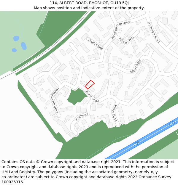 114, ALBERT ROAD, BAGSHOT, GU19 5QJ: Location map and indicative extent of plot