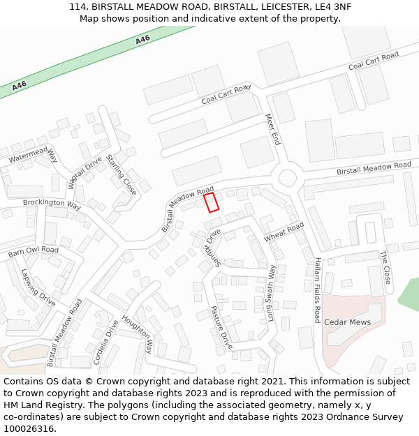 114, BIRSTALL MEADOW ROAD, BIRSTALL, LEICESTER, LE4 3NF: Location map and indicative extent of plot
