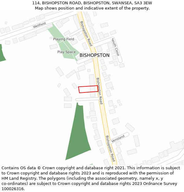 114, BISHOPSTON ROAD, BISHOPSTON, SWANSEA, SA3 3EW: Location map and indicative extent of plot