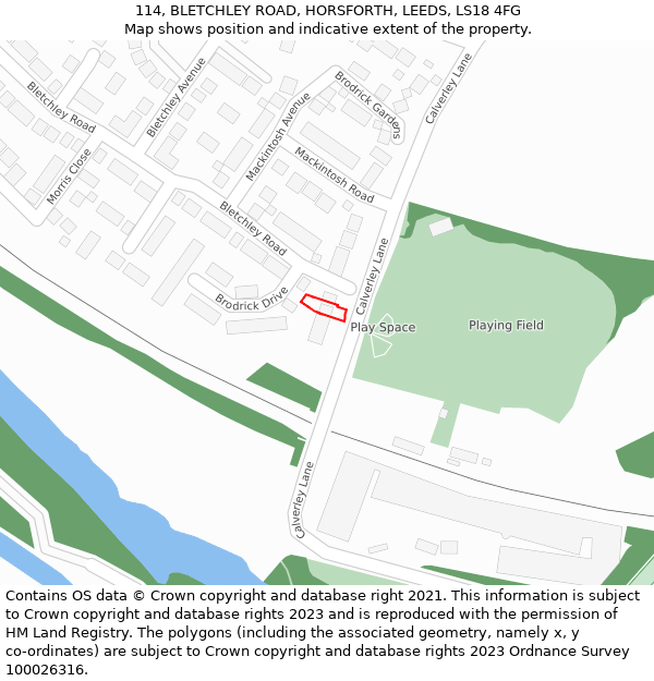 114, BLETCHLEY ROAD, HORSFORTH, LEEDS, LS18 4FG: Location map and indicative extent of plot