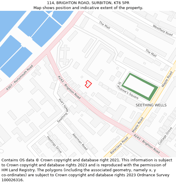 114, BRIGHTON ROAD, SURBITON, KT6 5PR: Location map and indicative extent of plot