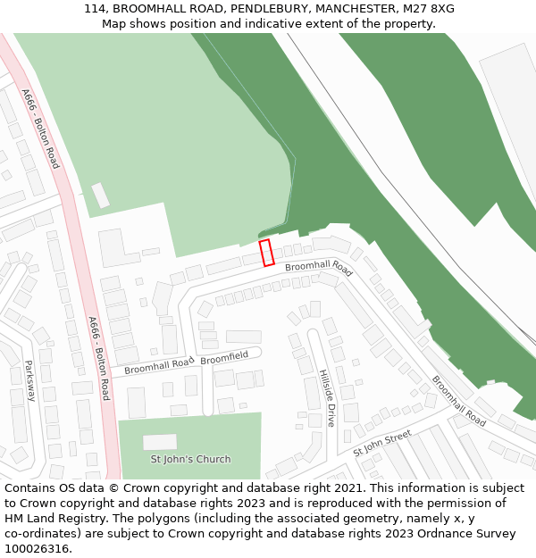 114, BROOMHALL ROAD, PENDLEBURY, MANCHESTER, M27 8XG: Location map and indicative extent of plot