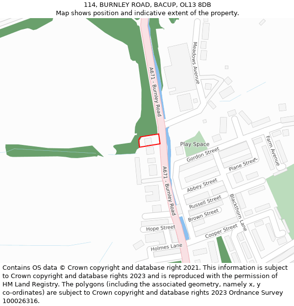 114, BURNLEY ROAD, BACUP, OL13 8DB: Location map and indicative extent of plot