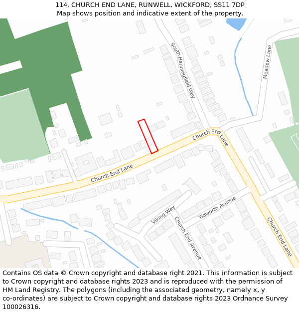 114, CHURCH END LANE, RUNWELL, WICKFORD, SS11 7DP: Location map and indicative extent of plot