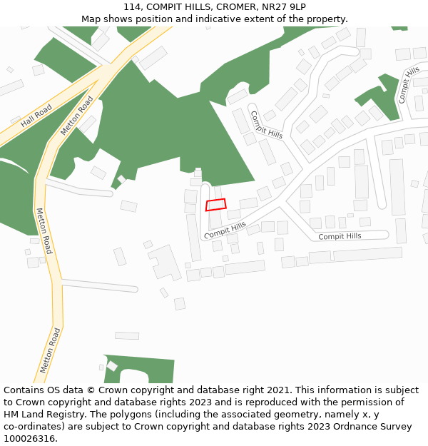 114, COMPIT HILLS, CROMER, NR27 9LP: Location map and indicative extent of plot