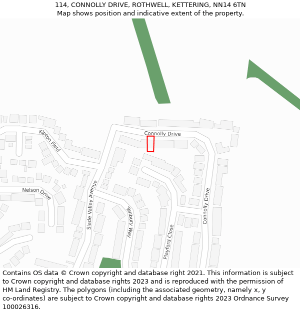 114, CONNOLLY DRIVE, ROTHWELL, KETTERING, NN14 6TN: Location map and indicative extent of plot