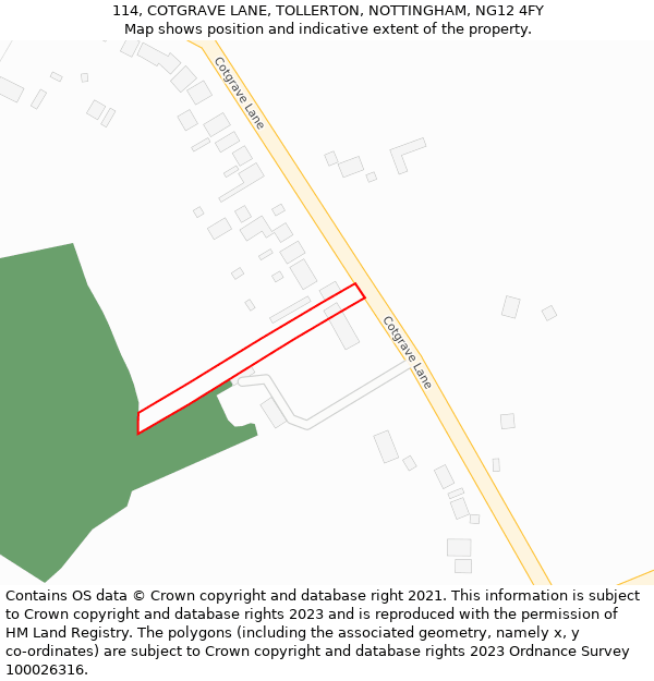 114, COTGRAVE LANE, TOLLERTON, NOTTINGHAM, NG12 4FY: Location map and indicative extent of plot